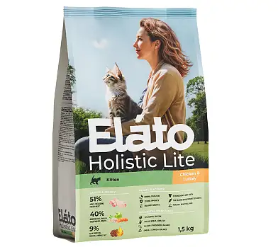 Elato Holistic Lite сухой корм для котят, беременных и кормящих кошек с курицей и индейкой