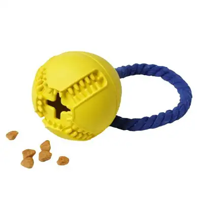 Homepet SILVER SERIES игрушка для собак мяч с канатом с отверстием для лакомств желтый каучук