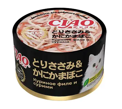 Inaba Консервы для кошек CIAO CAN Куриное филе и сурими